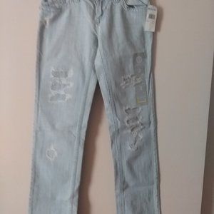 NWT Women' Roxy Jeans Sz 3 Skinny Fit Light Washed Distressed Straight Leg